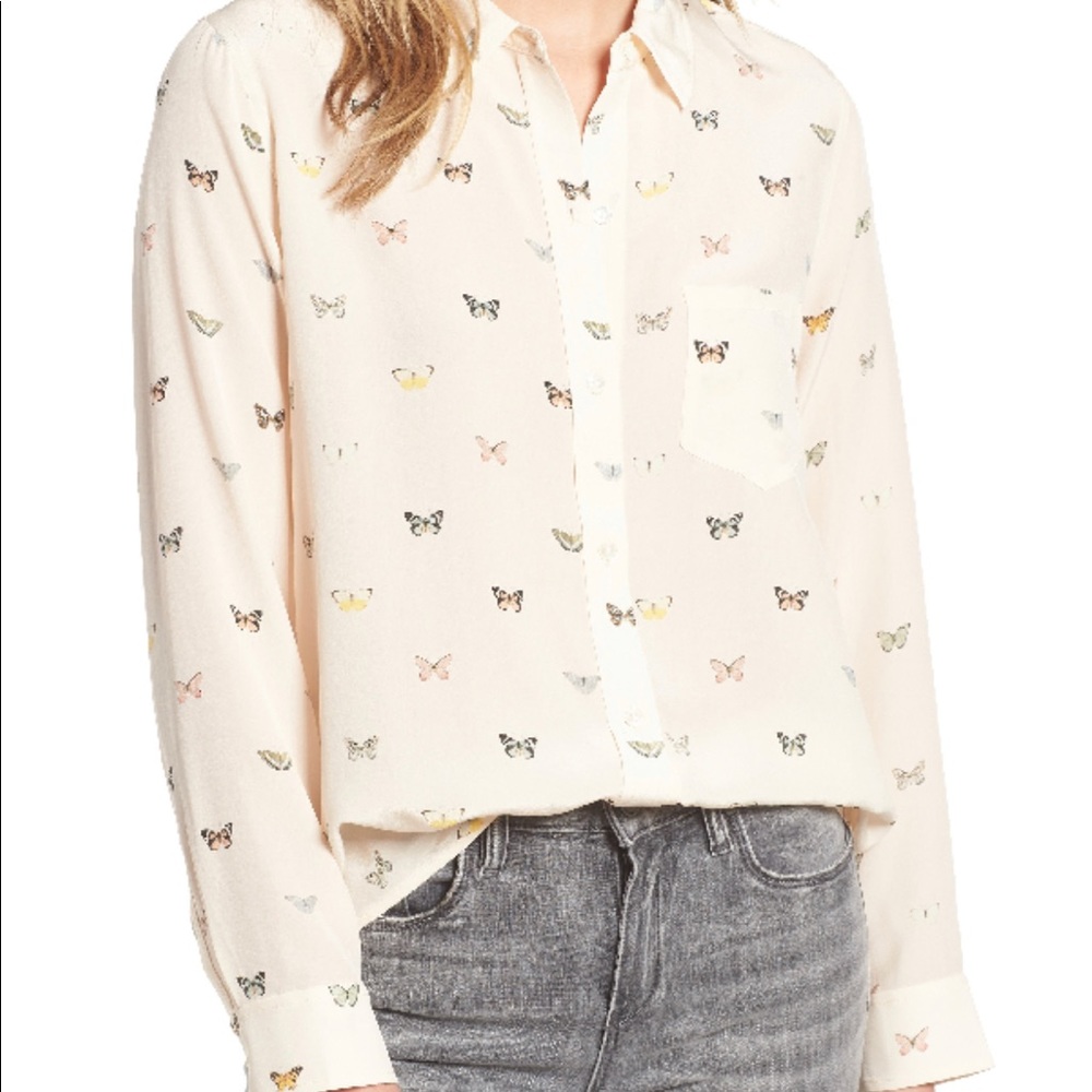 Rails Silk Blush Butterflies Button Up Xs - image 2
